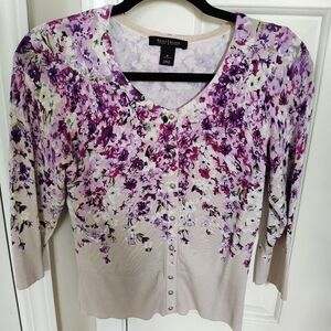 White House Black Market Floral Purple Cardigan Small
